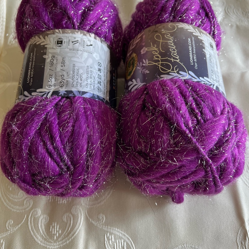 2/$19Lion Brand Spektacular Purple Yarn with Silver Accents